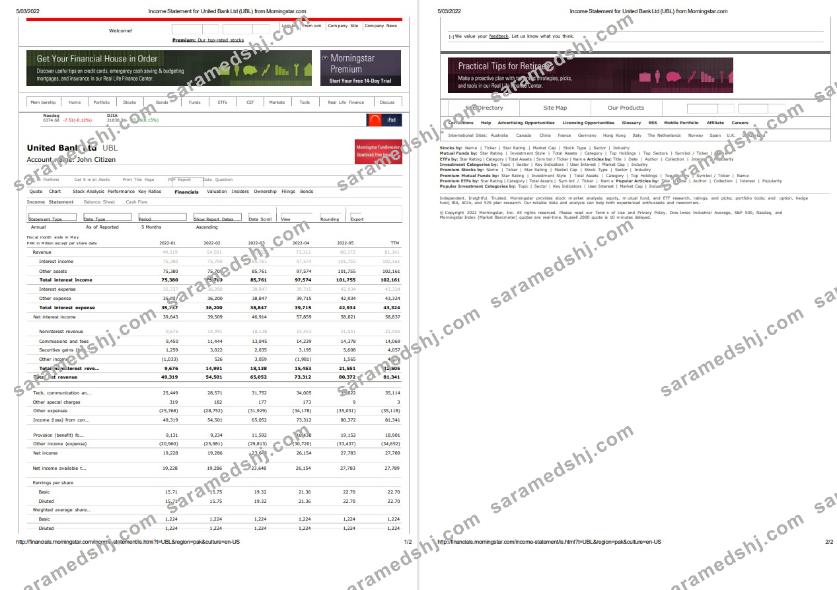 United Kingdom United Bank Ltd (UBL) bank incoming statement, Word and PDF template, 2 pages